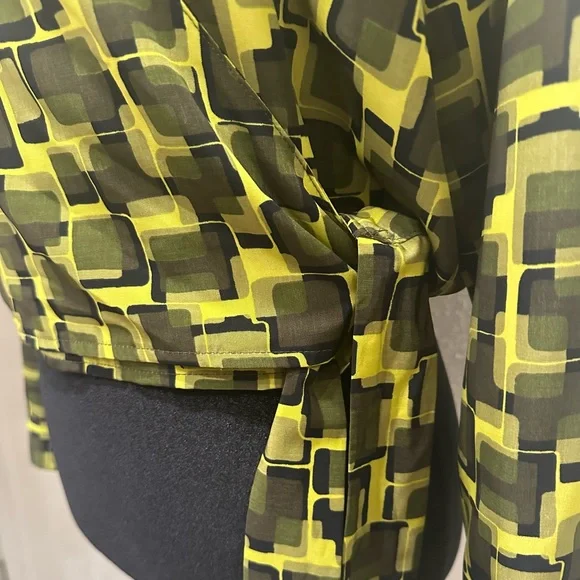 Vintage Geometric Wrap Blouse - Lime and Black Size Large - Picture 4 of 9